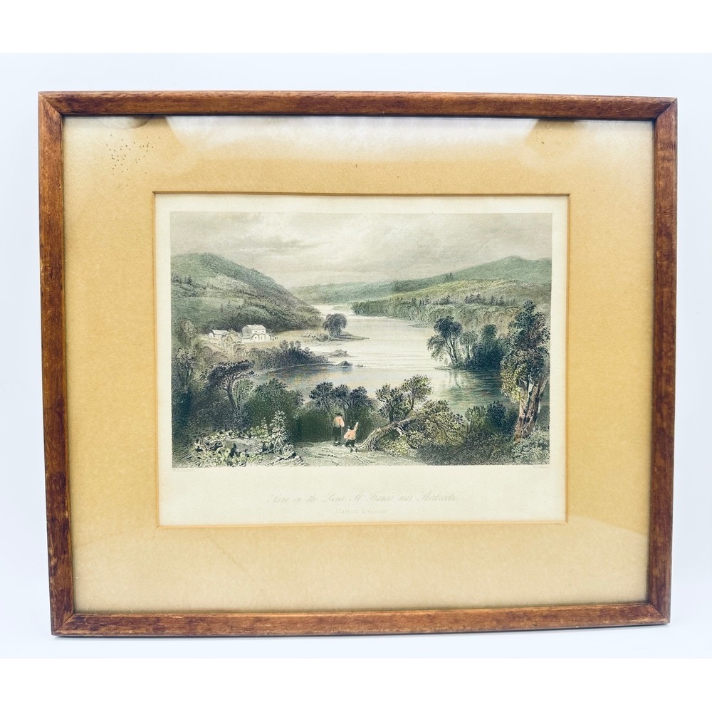Antique W.H. Bartlett Engraving River St. Francis Sherbrooke Quebec Framed Art